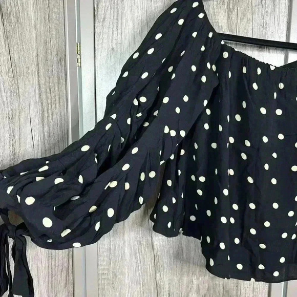 Lovers + Friends Top Sz S Off The Shoulder Polka Dot Bubble Balloon Sleeve - Picture 5 of 13